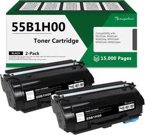 55B1H00 High Yield Toner Cartridge 2-Pack: Compatible Replacement for Lexmark 55B1H00 Toner Cartridge with for MS331, MS431, MX331, MX431, MX432 Printer (15,000 Pages/Pack)
