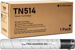 TN514K TN514 Toner Cartridge Black A9E8130 High Yield Replacement for Konica Minolta TN-514 BizHub C458 C558 C658 C258 C308 C368 Printers (1-Pack)