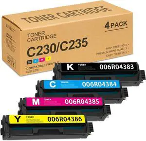 C230 / C235 Toner Cartridge 4 Color Set (with chip)-Compatible C230/C235 Ink Cartridge 006R04383 006R04384 006R04385 006R04386 Replacement for Xerox C230 C235 Color Printer Ink (BK/C/M/Y)