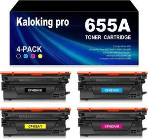 655A Toner Cartridges CF450A CF451A CF452A CF453A Compatible with HP Enterprise M652n M652 M653dn M653x M653 MFP M681dh M682z Printer (4 Pack)