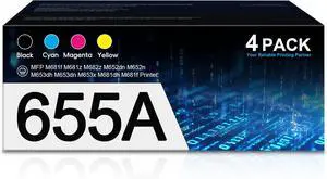 BERRYSKY 655A Toner Cartridge Set 4-Pack Replacement for HP 655A CF450A CF451A CF452A CF453A Toner Color Enterprise M652dn M652n M653dn M653dh MFP M681dh M681f Printer (Black Yellow Cyan Magenta)