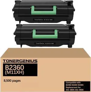B2360 Toner Cartridge (M11XH 331-9805) Compatible for Dell B2360dn Toner Cartridge for B3460dn B2360d B3465dn B3465dnf (8,500 Pages, 2-Pack)