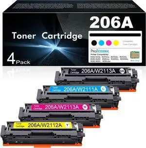 206A Toner Cartridges 4 Pack Set (Black Cyan Magenta Yellow) High Yield Replacement for HP 206A 206X Toner Work for Color Laser Jet Pro MFP M283fdw M283cdw M283fdn M282nw Pro M255dw M255nw Printer