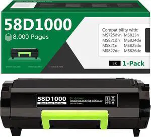 58D1000 Black Toner Cartridge (8000 Pages) Repalcement for Lexmark 58D1000 Toner Cartridge for MS725 MS821 MS822 MS823 MS824 MS825 MX721 MX722 Laser Printers,1 Pack 58D1000