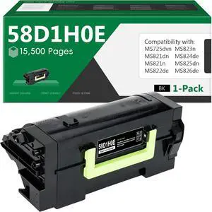 58D1H0E High Yield Toner Cartridge Black(1-Pack) Replacement for Lexmark 58D1H00 58D1U00 58D1000 58D1X00 Compatible with MS725/MS824/MS826/MX721/MX722/MX725/MX824 Printers 15500 Pages