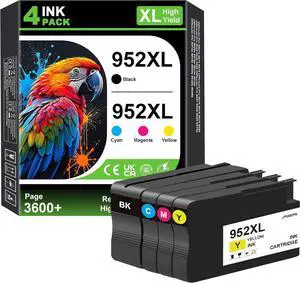 952XL Ink Cartridge High Yield Replacement for HP 952XL Ink Cartridges Combo Pack 952 Work for Officejet Pro 8700 8710 8702 7720 7740 8715 8210 Printer (4-Pack, Black, Cyan, Yellow, Magenta)