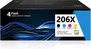 206X Toner Cartridge 4 Pack High Yield Replacement for HP 206X 206A W2110X W2111X W2113X W2112X Compatible with Color Laser Pro M255dw M255nw MFP M282nw M283cdw M283fdn M283fdw Printer (with Chip)