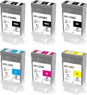 PFI-120 Ink Cartridge Set 130ml Pigment PFI-120MBK PFI-120BK PFI-120C PFI-120M PFI-120Y Ink Tank Replacement for Canon imagePROGRAF TM-300 TM-305 TM-200 TM-205 (6-Pack)
