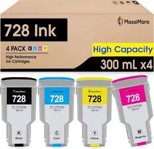 MasaiMara High Capacity Version 728 XL 728XL High Compatible Ink Cartridges for HP DesignJet T830 MFP & T730 Large Format Plotter Printers (Matte Black Cyan Yellow Magenta, 4-Pack)