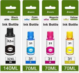 31 32XL Ink Cartridge High Yield Replacement for HP 31 32XL Ink Bottle Set Compatible with Smart Tank 7301 7001 7602 5000 6001 5101 5102 5103 Plus 651 Printer (4-Pack, Black, Cyan, Yellow, Magenta)