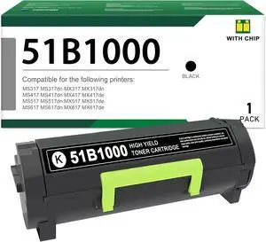 51B1000 Black Toner Cartridge 1 Pack: Compatible 51B1000 High Yield Toner Cartridge Replacement for Lexmark MS317 MX317 MS417 MX417 MS517 MX517 MS617 MX617 Series Printer
