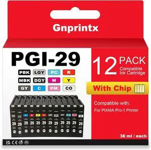 PGI-29 PGI29 Smart-Auto Ink Cartridge Replacement for Canon PIXMA Pro-1 Professional Inkjet Printers12 Pack, PBK MBK C M Y R GY LGY DGY PC PM CO