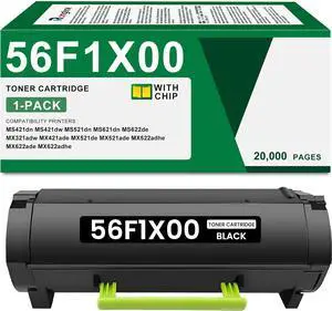 56F1X00 Black Toner Cartridge (with Chip) Extra High Yield Replacement for Lexmark 56F1X00 Toner Cartridge Works with MS421 MS521 MS621 MS622 MX421 MX521 MX522 MX622 Printer (1 Pack, 20,000 Pages)