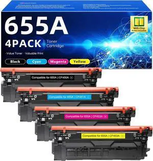 655A Toner Cartridges 4 Pack (High Yield) - Replacement for HP 655A CF450A CF451A CF452A CF453A for Enterprise M652n M652 M653dn M653x M653 MFP M681dh M682z Printer