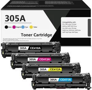 305A Toner Cartridges With Chip High Yield Replacement for 305A Toner CE410A CE411A CE412A CE413A with Pro 400 color M451nw M451dn MFP M475dn M475dw M375nw Printer (Black Cyan Yellow Magenta)