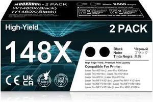 148X Black High Yield Toner Cartridges 2-Pack Replacement for HP 148X 148A W1480X W1480A Toner Cartridge Compatible with Pro 4001n 4001dn 4001dw Pro MFP 4101fdn 4101fdw Printer (BlackW1480X)