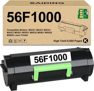 56F1000 56F000G Black Toner Cartridge with New Chip Compatible for Lexmark MS321 MS421 MX321 MX421 MS521 MX521 MX522 MS621 MX622 MS622 Laser Printer(1-Pack)
