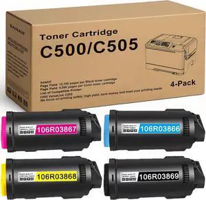 C500 C505 Toner Cartridges Extra High-Yield Set with Chip Replacement for Xerox C500 C500DN C500N C505 C505DN C505N C505S Printer, 106R03869 Black 106R03866 106R03867 106R03868 (4-Pack, BK/C/M/Y)