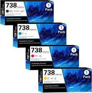 738 Ink Cartridge Set 498N8A 676M6A 676M7A 676M8A Replacement for HP 738 Ink Works with DesignJet T850 T950 Wide Format Printer Plotter (BK/C/M/Y,4-Pack)