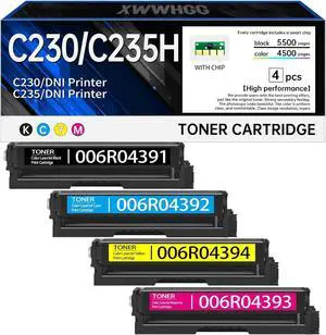 C230 C235 C225 High Yield Toner Cartridge 4-Color Combo Pack Compatible with Xerox 006R04391 006R04392 006R04393 006R04394 Work for Xerox C235DNI/C230DNI Printer(with Chip, 4500-5500 Pages)