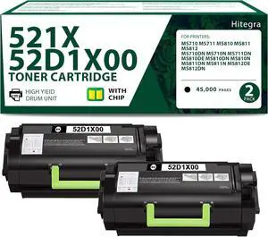 52D1X00 Toner Cartridges 521X Black 2-Pack High Yield (45,500 Pages) Replacement for Lexmark 52D1X00 Toner Remanufactured with MS710 MS711 MS810 MS811 MS812 Series Printer Black Toner