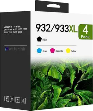 932XL 933XL Ink Cartridges Combo Pack (4-Pack, 1Black/1Cyan/1Magenta/1Yellow) Replacement for HP 932XL 933XL Ink Cartridges Work with for OfficeJet 6100 6600 6700 7110 7510 7610 7612 Printer