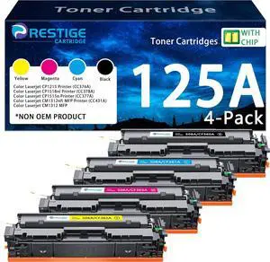 125A Toner Cartridge (4-Pack) with Chip Replacement for HP 125A High Yield Toner Color CM1312 MFP CP1215 CM1312nfi MFP CP1515n CP1518ni CP1515 CP1518 Printer | CB540A CB541A CB542A CB543A