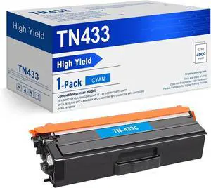 TN433C Toner Replacement for Brother TN433 Cyan TN 433 Work with MFC-L8900CDW MFC-L8610CDW HL-L8360CDW HL-L8260CDW HL-L8360CDWT (TN 433 Toner High Yield; TN-433C Cyan 1-Pack)