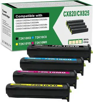 Remanufactured CX820 Toner Cartridge Replacement for 72K10K0 72K10C0 72K10M0 72K10Y0 for Lexmark CX825 CX820 CS820 CX860 CX825de CX820dtfe CX825dte CX820de CS820de CS820dte Printer4Pack