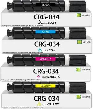 Compatible with Canon 034 Toner Cartridge CRG-034 Toner High Yield with Chip for imagerunner Advance MF810Cdn imageCLASS MF820Cdn Printers4packsBlack Cyan Magenta Yellow