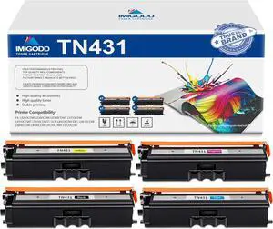4-Pack TN431 BK/C/M/Y Toner Cartridge Replacement for Brother with HL-L8260CDW L8360CDW L8360CDWT L9310CDW L9310CDWT L9310CDWTT DCP-L8410CDW MFC-L8610CDW L8690CDW L8900CDW L9570CDWT L9570CDW Printer