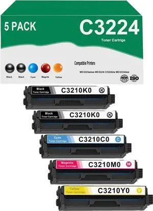 C3210 C3224 Toner Cartridge Compatible for C3210K0 C3210C0 C3210M0 C3210Y0 Toner Work for C3224 C3326 C3426 MC3224 MC3426 MC3326 Printers (5-Pack 2000 Pages) with Chip
