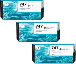 747 300-ml Ink Cartridges (3-Pack, Chromatic Green/Chromatic Blue/Gray) Compatible for HP 747 Ink Cartridge Replacement for HP Z9+ Large Format Plotter Printer