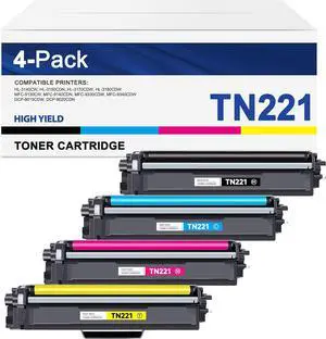 TN221 Toner Cartridges 4-Pack TN 221 Replacement for Brother TN221BK TN-221 Toner Cartridges Works for MFC-9130CW, HL-3170CDW, HL-3140CW, MFC-9330CDW, HL-3180CDW, MFC-9140CDN Printer Toner