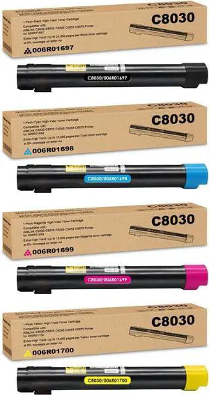 Remanufactured C8030 Extra High Yield Toner Cartridges Replacement for Xerox AltaLink 006R01697 006R01698 006R01699 006R01700 for C8030 C8035 C8045 C8055 C8070 Printer ( 1BK 1C 1M 1Y )