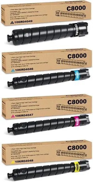 Remanufactured C8000 High Capacity Toner Cartridge Replacement for Xerox Versalink 106R04046 106R04047 106R04048 106R04049 for Versalink C8000 C8000DT C8000DTM Printers ( 1BK 1C 1M 1Y )