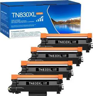 TN830XL Toner (Black, 4 Pack) Replacement for Brother TN830 XL TN830XL Toner for HL-L2460DW DCP-L2640DW MFC-L2820DW HL-L2405W HL-L2400D HL-L2480DW MFC-L2820DWXL Printer, with Chip