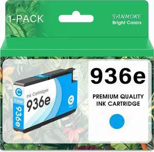 936e 936 Cyan Ink Cartridge High Yield More Ink Replacement for hp 936 Ink cartridges for OfficeJet OfficeJet 9122e Pro 9110b,9125e,9128e,9130b,9135e Printer (1 Cyan Pack)