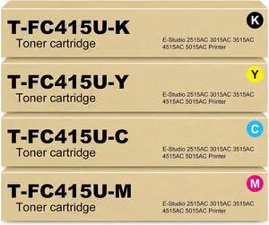TFC415U T-FC415U-K T-FC415U-C T-FC415U-M T-FC415U-Y (4-Pack) Replacement for Toshiba T-FC415U Toner Cartridge for E-Studio 2515AC 3015AC 3515AC 4515AC 5015AC Printer, 4-Pack