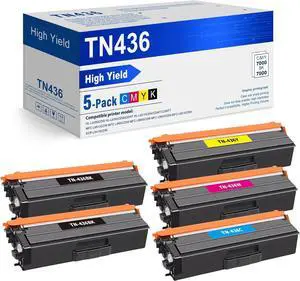5-Pack TN436 TN 436 Toner Replacement for Brother 436 Toner cartridges use with HL-L8360CDW HL-L8260CDW MFC-L8900CDW MFC-L8610CDW;TN 436 Toner High Yield(TN436BK,TN436C,TN436M,TN436Y)