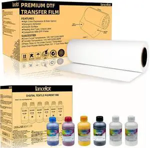 Lancelot DTF Ink 250MLx6DTF Transfer Roll Film 13" x328ft A3 Durable DTF Film for DTF Printer, Epson Printers Epson ET-8550, XP-15000, L1800, L805, R1390, R2400,XP600 for Heat Transfer Printing (DTF