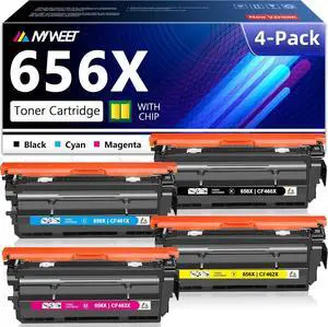 656X Toner Cartridge 4 Pack Remanufactured High Yield Replacement for HP 656X Toner CF460X M652 M653 Toner M652dn M652n M653dh M653dn M653x Printer CF461X CF462X CF463X (BK/C/M/Y)