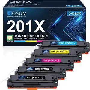 DOSUM 5-Pack High Yield 201X Toner Cartridges Compatible for HP 201X CF400X 201A CF400A Color Pro MFP M277dw M277c6 Toner Printer CF400X CF401X CF403X CF402X -2BCMY