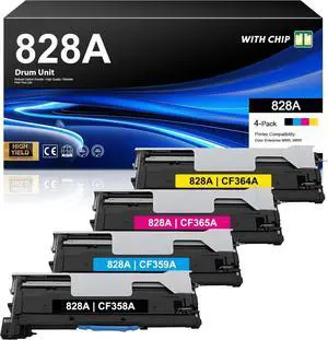828A Toner Cartridge 4 Pack CF358A CF359A CF364A CF365A - Image Drum Unit Compatible Replacement for HP 828A for Color Laserjet Enterprise Flow MFP M880z M880z+ M855x+ M855xh M855dh Printer Ink Copier