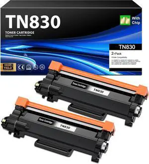 (2 Black TN830 Toner Cartridge) Replacement for Brother TN830 TN-830 TN830XL Toner to use with HL-L2460DW MFC-L2820DW HL-L2405W HL-L2400D HL-L2480DW DCP-L2640DW Printer