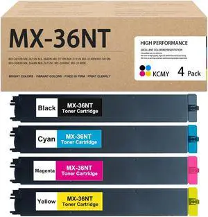 MX-36NT Toner Cartridge Compatible for Sharp MX-36NT MX-36NTBA MX-36NTCA MX-36NTMA MX-36NTYA Replacement for Sharp MX-36NT MX-2610N 2615N 2640N 3110N 3140N Printer (4-Pack, Black Cyan Magenta Yellow)
