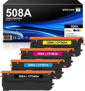 508A Toner Cartridges 4 Pack New Version (with Chip) Replacement for HP 508A CF360A Enterprise M533 M553N M553X M553dn M552 MFP M577 Series (Black Cyan Magenta Yellow)
