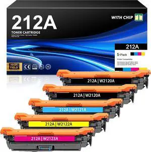 212A Toner Cartridges 5 Pack (with Chip) Replacement for HP 212A Color Enterprise Flow MFP M578c, M578z, M554dn, M555dn, M555x, MFP M578dn, M578f Printer