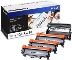 Pack of 4, 3 Pack TN730 Toner and 1 Pack DR730 Drum Replacement for Brother DCP-L2550DW MFC-L2710DW L2750DW L2750DWXL HL-L2350DW L2370DW/DWXL Printer