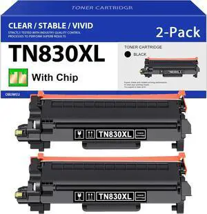 TN830XL Toner Cartridge (with Chip) Replacement for Brother TN830 TN-830 TN 830XL Toner to use with HL-L2460DW DCP-L2640DW HL-L2405W HL-L2400D HL-L2480DW MFC-L2820DW Printer, High Yield, 2 Black